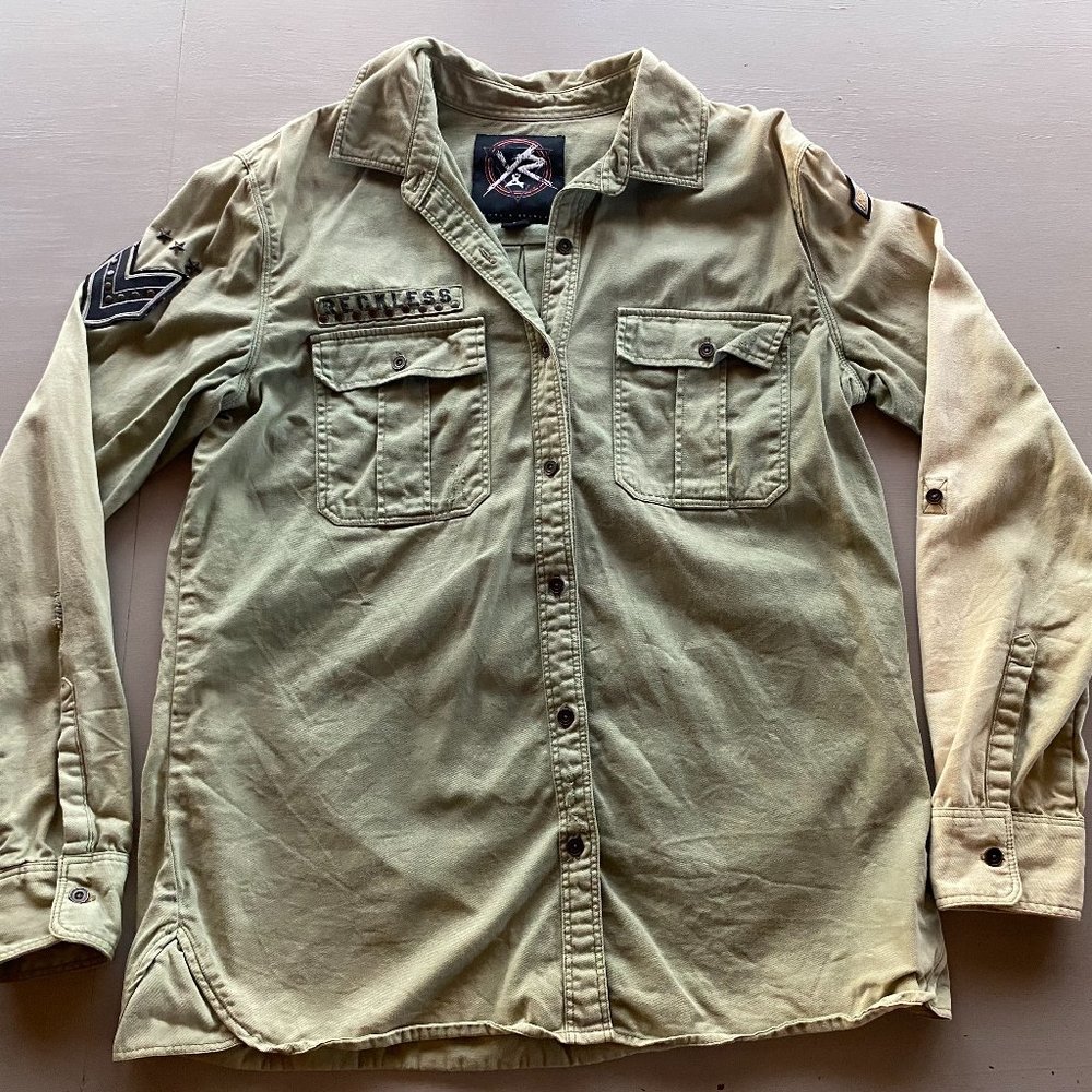 Young and Reckless Green Utility Button Down - Size L